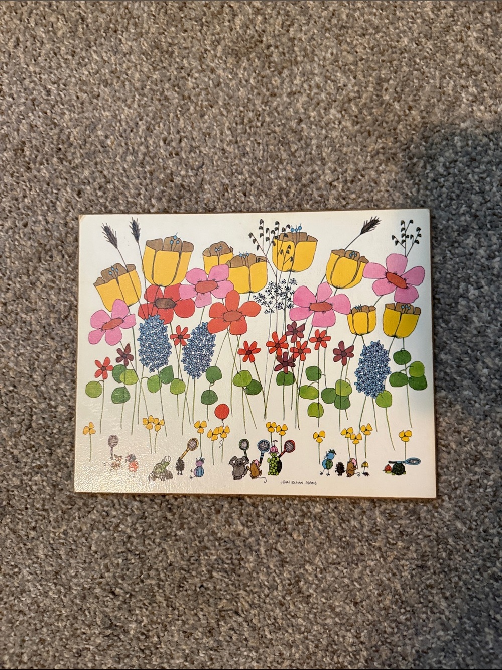 Vintage Floral Illustration Wall Art - Yellow & Pink Flowers